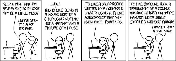 Comic strip describing a brutal code review.